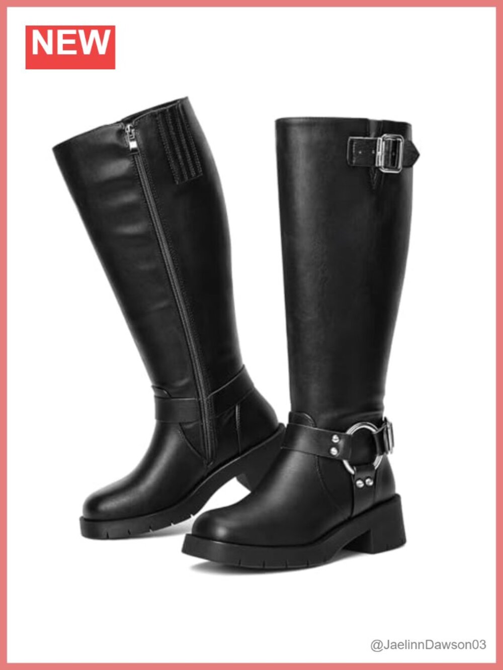Wide Calf Knee High Boots Women Square Toe Chunky Heel Side Zip